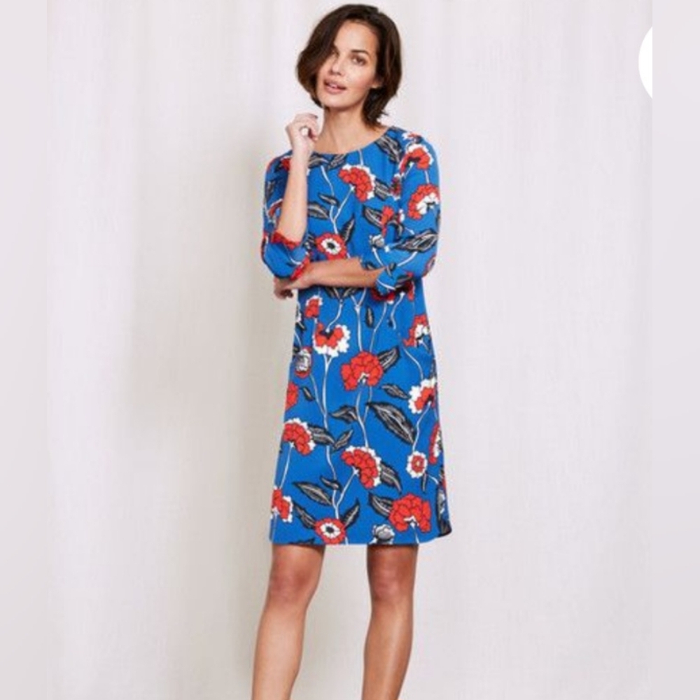 Boden Isabelle Retro Floral 3/4 Sleeve Shift Dress‎ Size 8